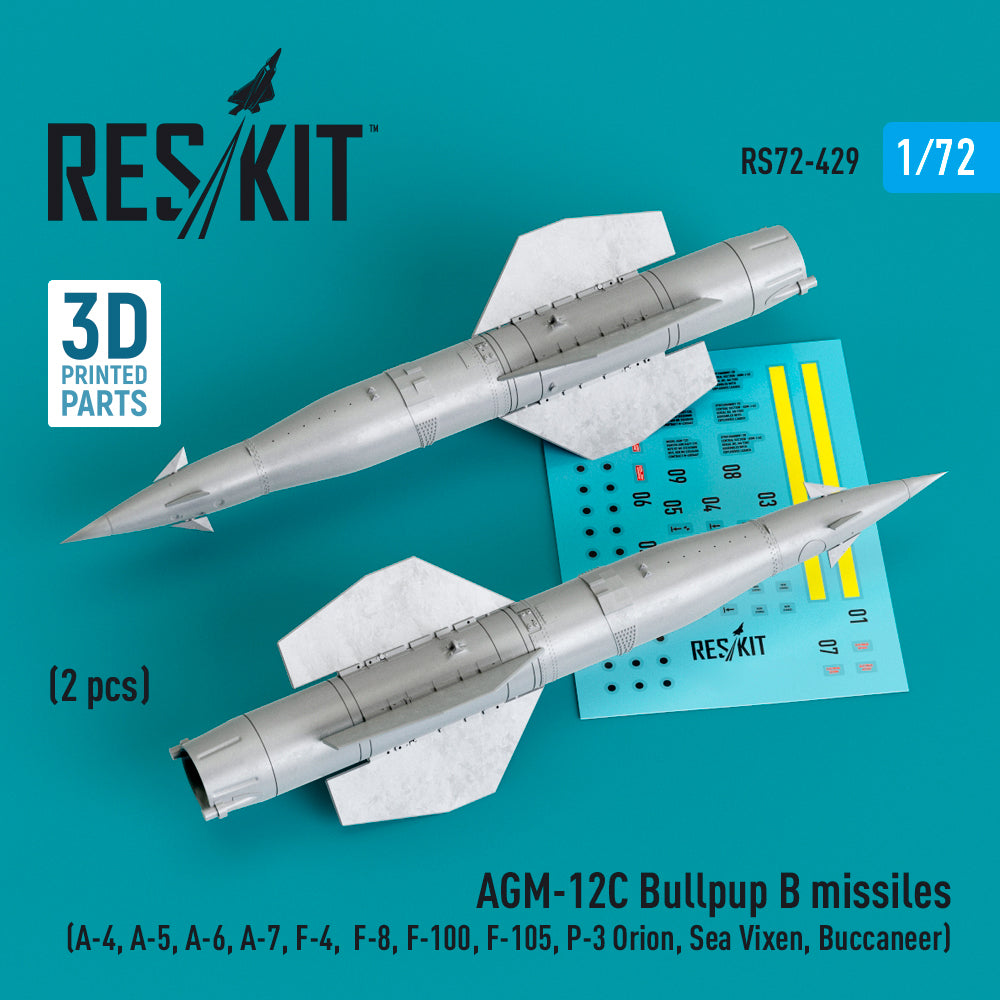 AGM-12C Bullpup B missiles (2 pcs) (Douglas A-4, North-American RA-5C Vigilante, A-6, LTV A-7, McDonnell F-4, F-8, F-100, Republic F-105F/F-105G Thunderchief, P-3 Orion, Sea Vixen, Buccaneer) (3D-Printed)