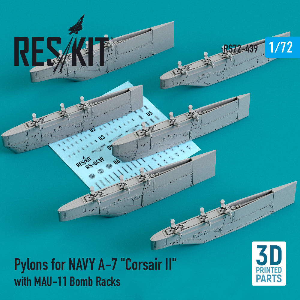 Pylons for NAVY LTV A-7A A-7B A-7D A-7E Corsair II with MAU-11 Bomb Racks (3D-Printed) (1/72)