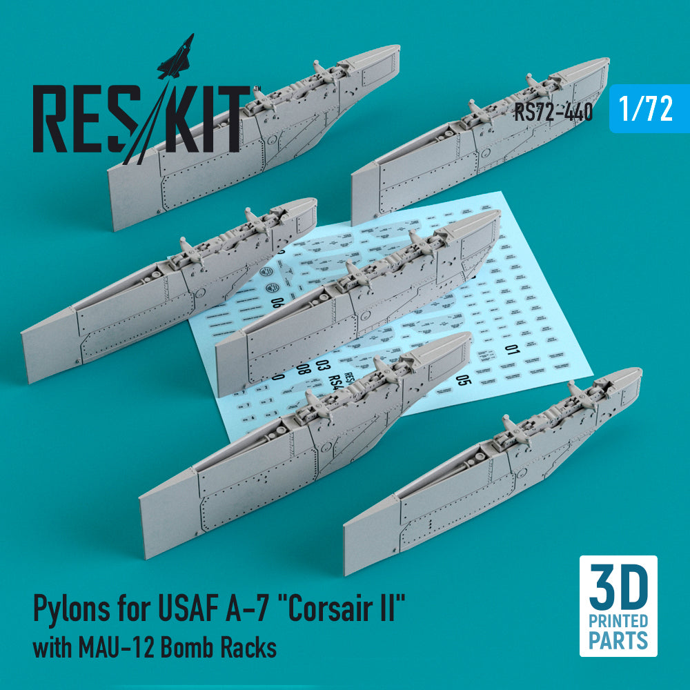 Pylons for USAF LTV A-7A A-7B A-7D A-7E Corsair II with MAU-12 Bomb Racks 3D-Printed