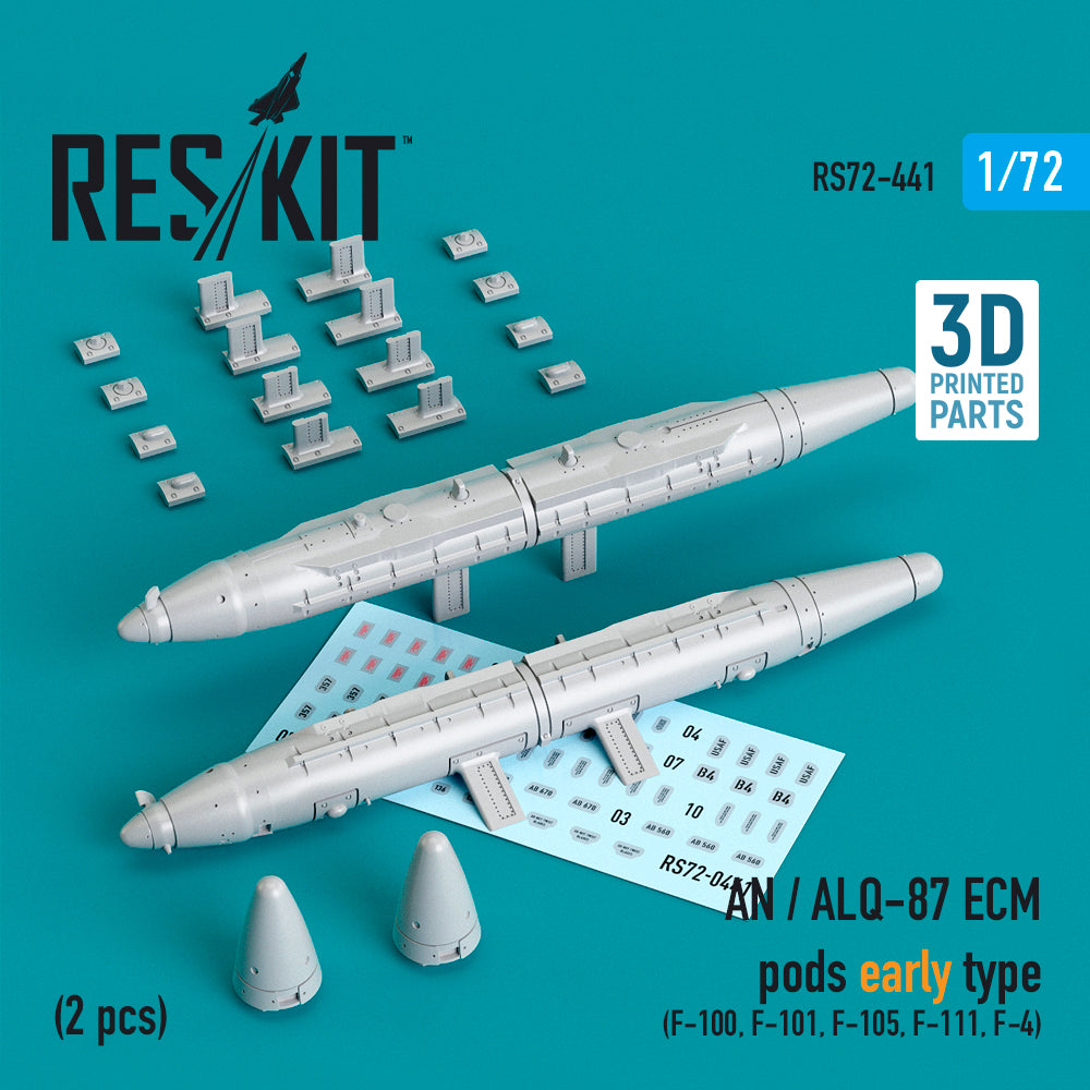 AN / ALQ-87 ECM pods early type (2 pcs) (North-American F-100D/F-100F Super Sabre, McDonnell F-101C Voodoo, Republic F-105D/F-105G Thunderchief, , General-Dynamics F-111, F-4) 3D-Printed) (1/72)