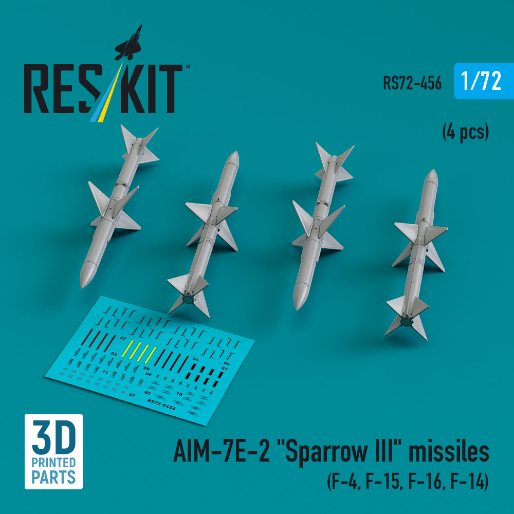 AIM-7E-2 Sparrow III missiles (4 pcs) (McDonnell F-4, F-15, F-16, Grumman F-14) (3D-Printed)