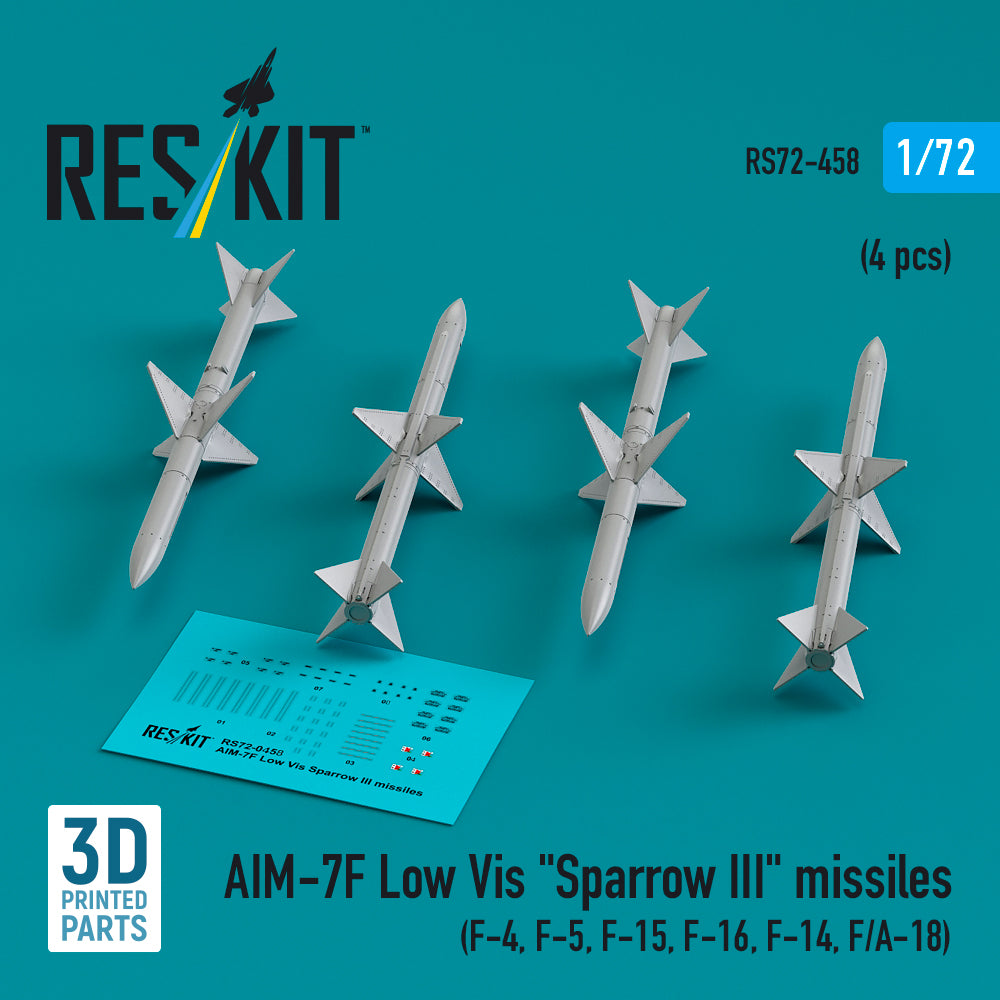 AIM-7F Low Vis Sparrow III missiles (4 pcs) (McDonnell F-4, F-5, F-15, F-16, Grumman F-14, F/A-18) (3D-Printed)