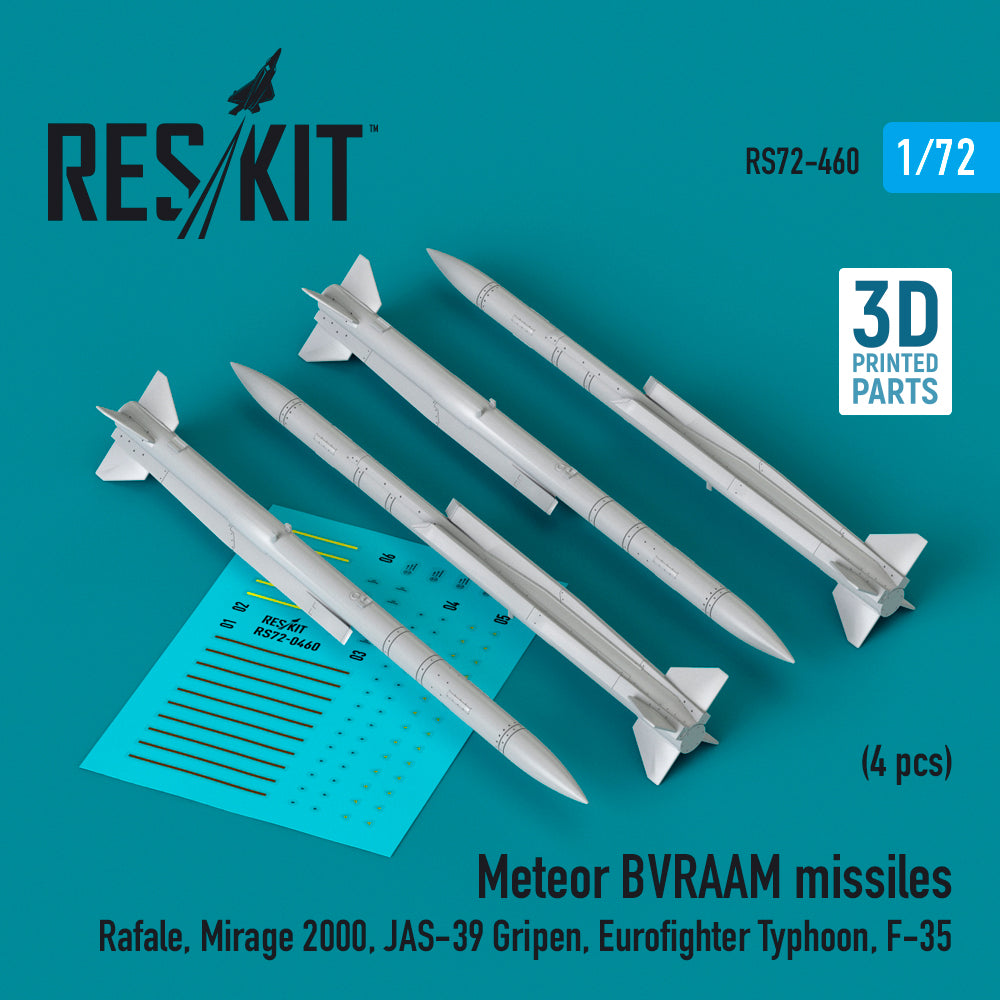 Meteor BVRAAM missiles (4 pcs) (Dassault Rafale, Dassault_Mirage 2000, Saab Jas-39 Gripen, Eurofighter Typhoon, Lockheed-Martin F-35) (3D-Printed)