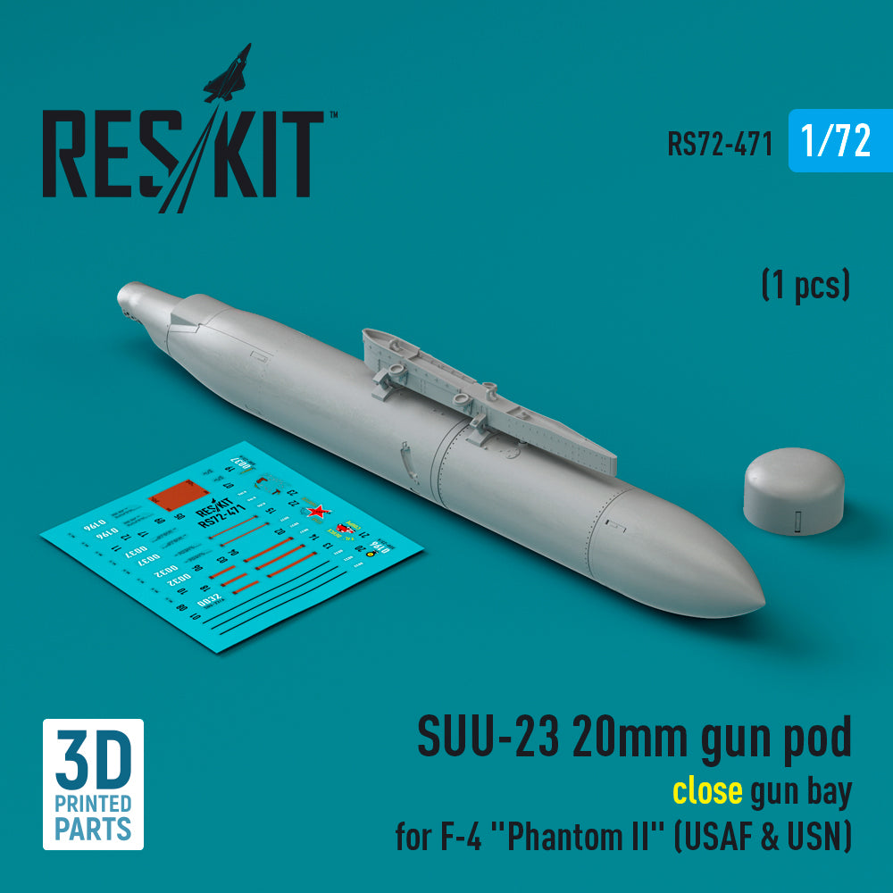 SUU-23 20mm gun pod (close gun bay) for McDonnell F-4 Phantom II (USAF) (1 pcs) (3D-Printed)