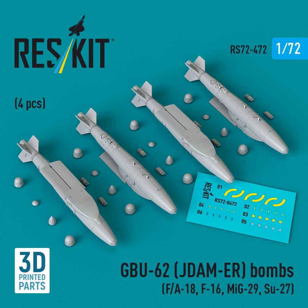 GBU-62 (JDAM-ER) bombs (4 pcs) (F/A-18, Lockheed-Martin F-16, MiG-29, Su-27) (3D-Printed)