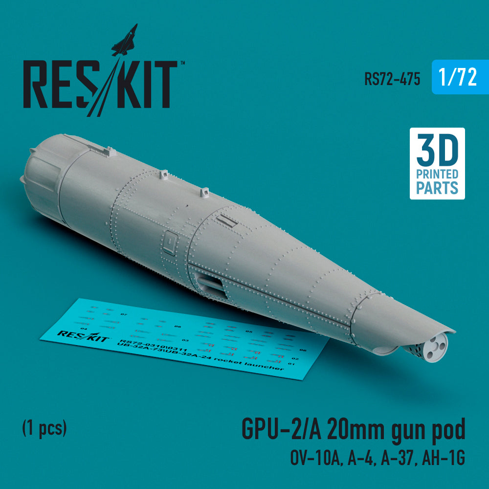GPU-2/A 20mm gun pod (1 pcs) (North-American/Rockwell OV-10A, Douglas A-4, A-37, Bell AH-1G) (3D-Printed)