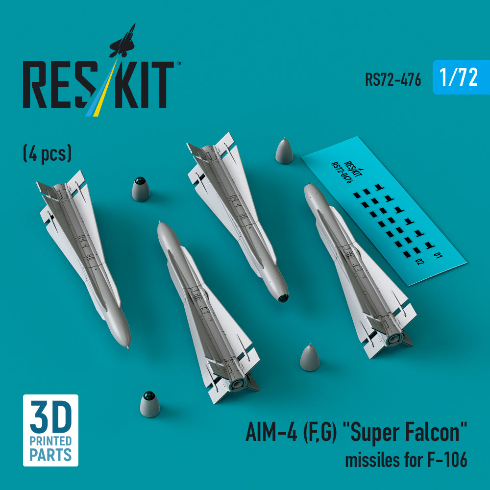 AIM-4 (F, G) Super Falcon missiles for F-106 (4 pcs) (3D-Printed)