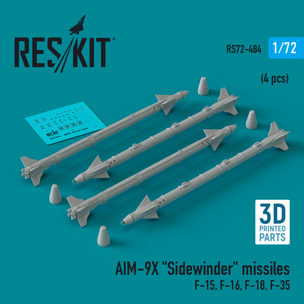 AIM-9X Sidewinder missiles (4 pcs) (McDonnell F-15, F-16, F-18, Lockheed-Martin F-35) (3D-Printed)