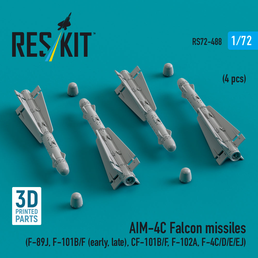 AIM-4C Falcon missiles (F-89J, F-101B/F (early, late), CF-101B/F, Convair F-102A, McDonnell F-4C/D/E/EJ) (4 pcs) (3D-Printed)