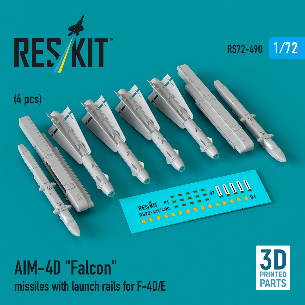 AIM-4D Falcon missiles with launch rails for McDonnell F-4D/E (4 pcs) (3D-Printed)