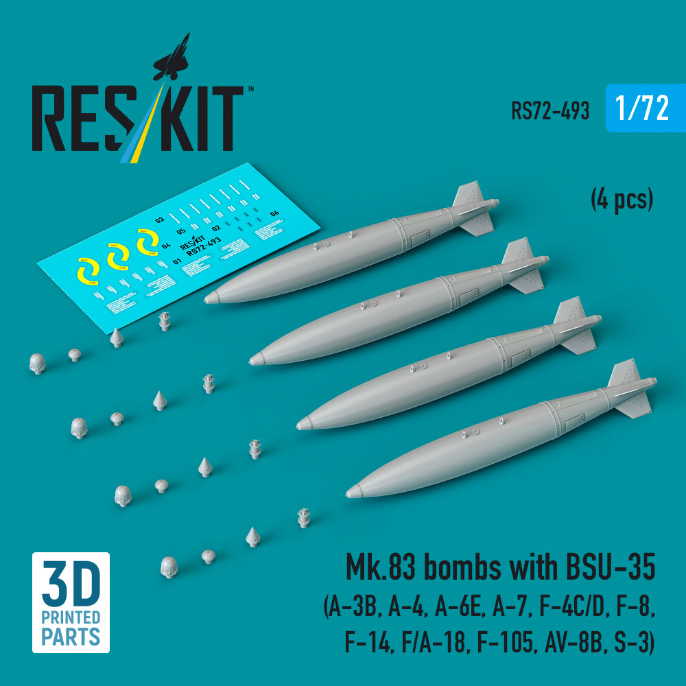 Mk.83 bombs with BSU-35 (4 pcs) (A-3B, Douglas A-4, Grumman A-6E, LTV A-7, McDonnell F-4C/D, F-8, Grumman F-14, F/A-18, Republic F-105F/F-105G Thunderchief, McDonnell-Douglas AV-8B, Lockheed S-3A/S-3B Viking) (3D-Printed)