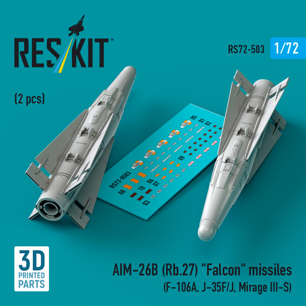 AIM-26B (Rb.27) Falcon missiles (2 pcs) (F-106A, J-35F/J, Dassault_Mirage III-S) (3D-Printed)