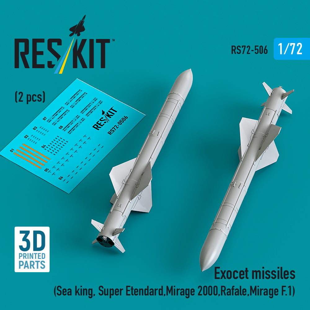 Exocet missiles (2 pcs) (Sea King, Super Etendard, Dassault_Mirage 2000, Dassault Rafale , Dassault_Mirage F.1) (3D-Printed)