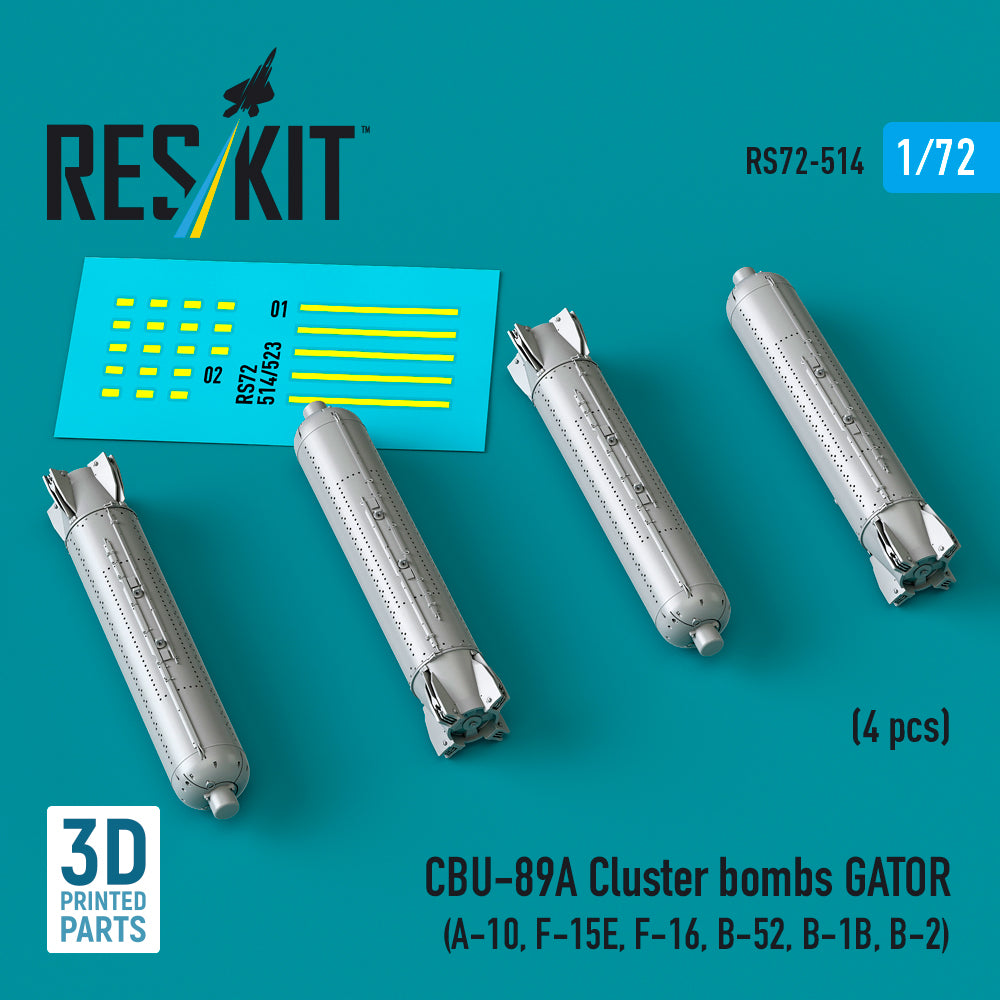CBU-89A cluster bombs GATOR (4 pcs) (Fairchild A-10, McDonnell F-15E, Lockheed-Martin F-16, Boeing B-52, Rockwell B-1B, B-2) (3D-Printed)