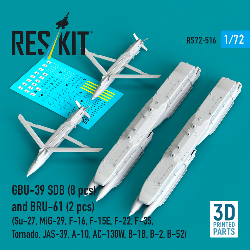 GBU-39 SDB (8 pcs) and BRU-61 (2 pcs) (Sukhoi Su-27, Mikoyan MiG-29, Lockheed-Martin F-16, F-15E, F-22, Lockheed-Martin F-35, Panavia Tornado , JAS-39, A-10, AC-130W, B-1B, B-2, B-52) (3D Printed)