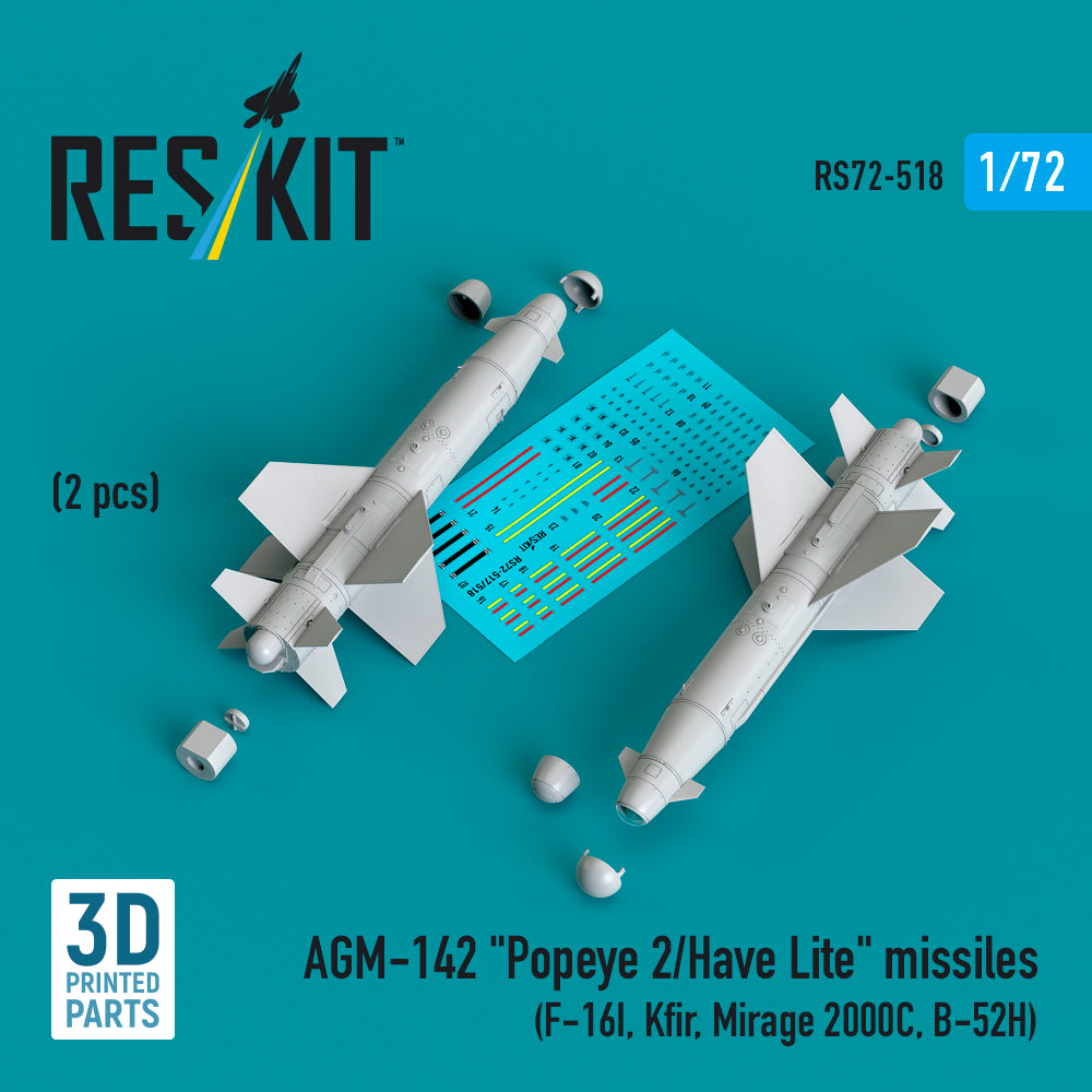 AGM-142 'Popeye 2/Have Lite' missiles (2 pcs) (Lockheed-Martin F-16I, Kfir, Dassault_Mirage 2000C, Boeing B-52H) (3D-Printed)