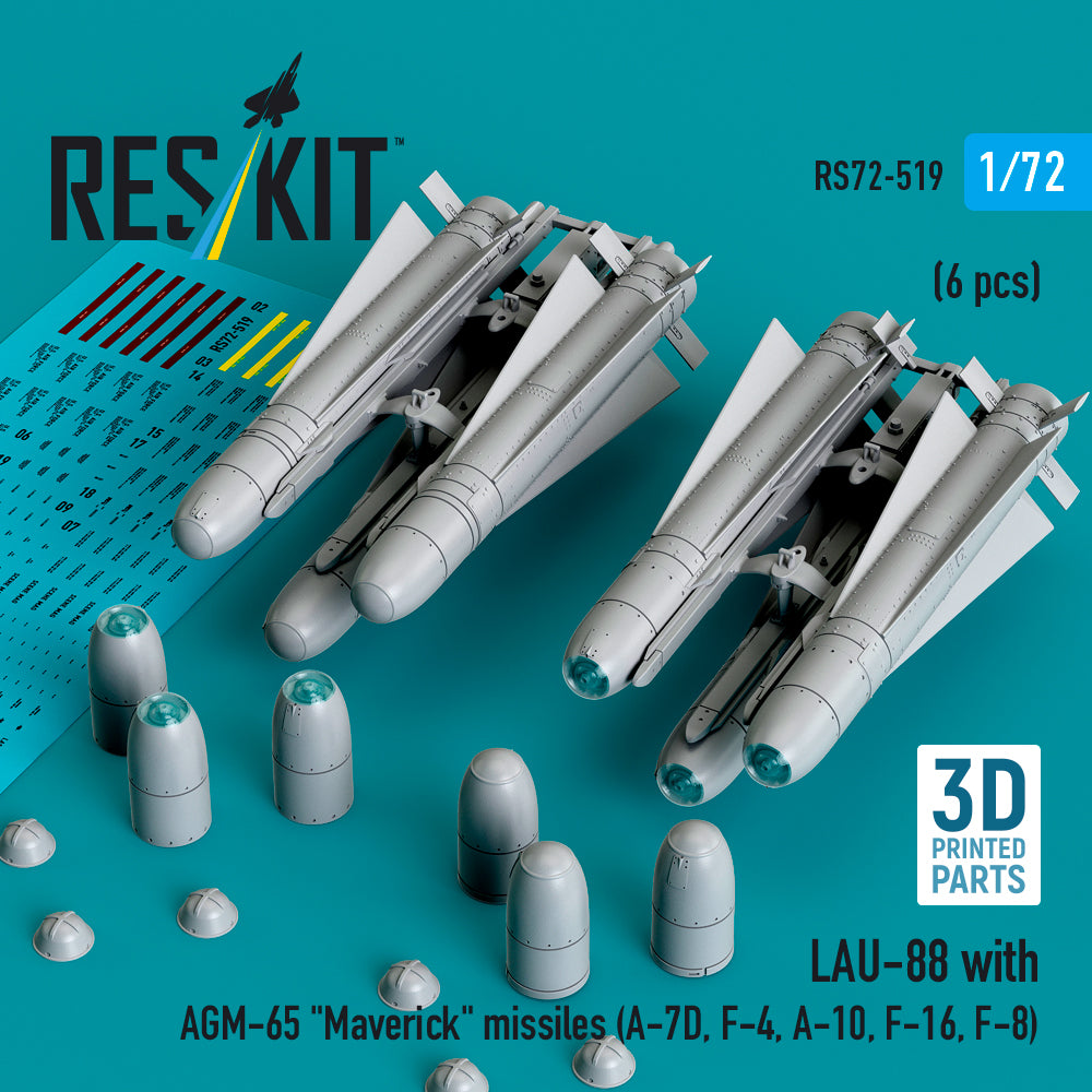 LAU-88 with (2 pcs) AGM-65 'Maverick' missiles (6 pcs) (A-7D, McDonnell F-4, Fairchild A-10, Lockheed-Martin F-16) (3D-Printed)