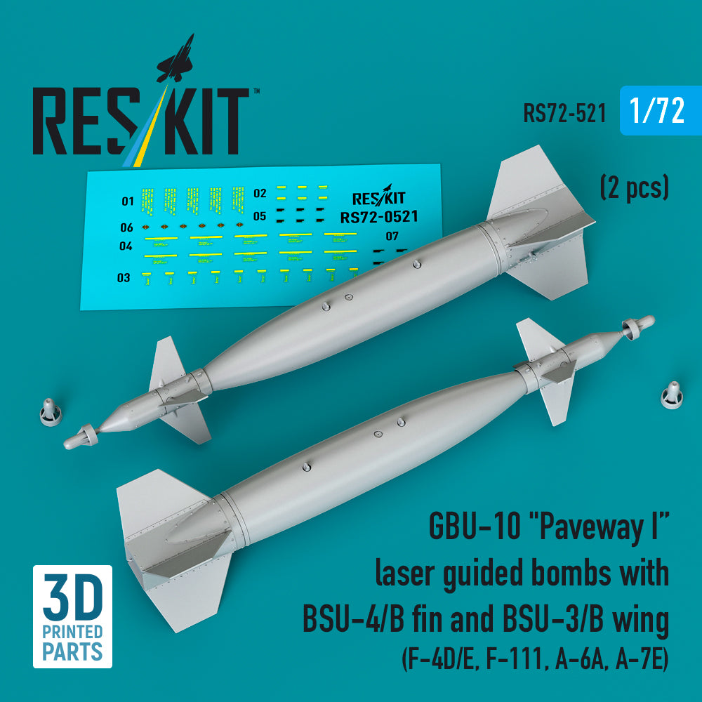 GBU-10 'Paveway I' laser guided bombs with BSU-4/B fin and BSU-3/B wing (2 pcs) (F-4D/E, F-111, A-6A, A-7E) 3D-Printed