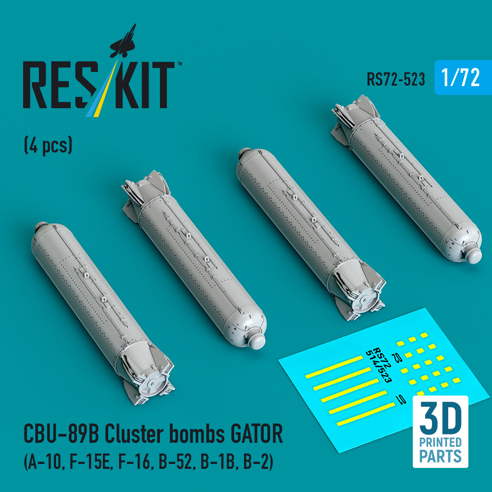 CBU-89B cluster bombs GATOR (4 pcs) (Fairchild A-10, McDonnell F-15E, Lockheed-Martin F-16, Boeing B-52, Rockwell B-1B, B-2) (3D-Printed)