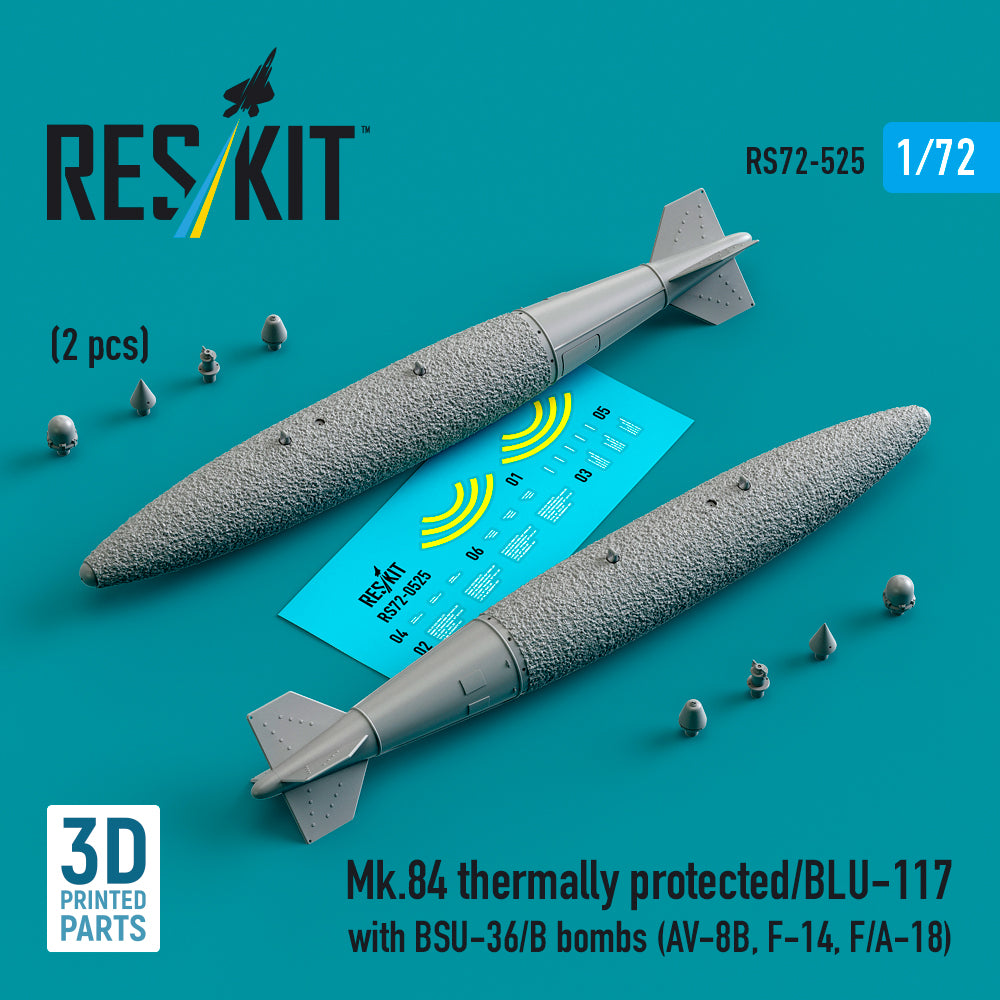 Mk.84 thermally protected/BLU-117 with BSU-36/B bombs (2 pcs) (McDonnell-Douglas AV-8B, Grumman F-14, F/A-18) (3D-Printed)