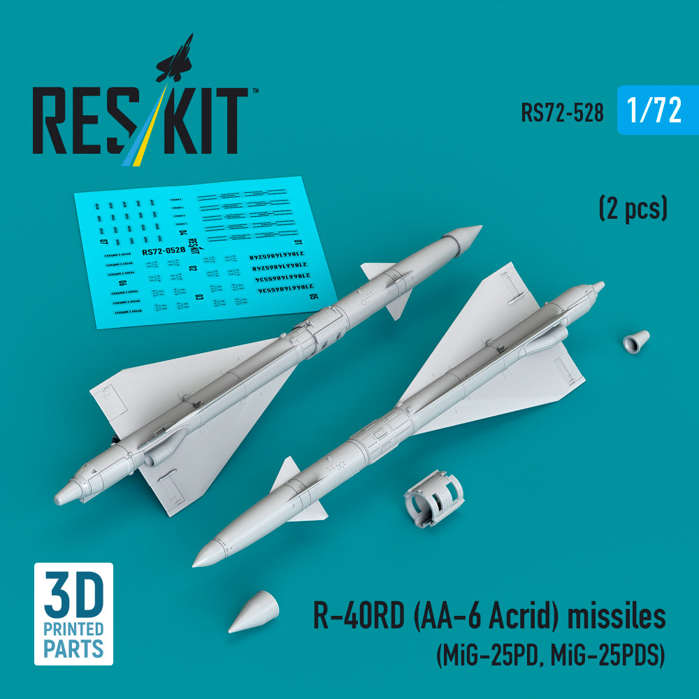 R-40RD (AA-6 'Acrid') missiles (2 pcs) (Mikoyan MiG-25PD, Mikoyan MiG-25PDS) (3D-Printed)