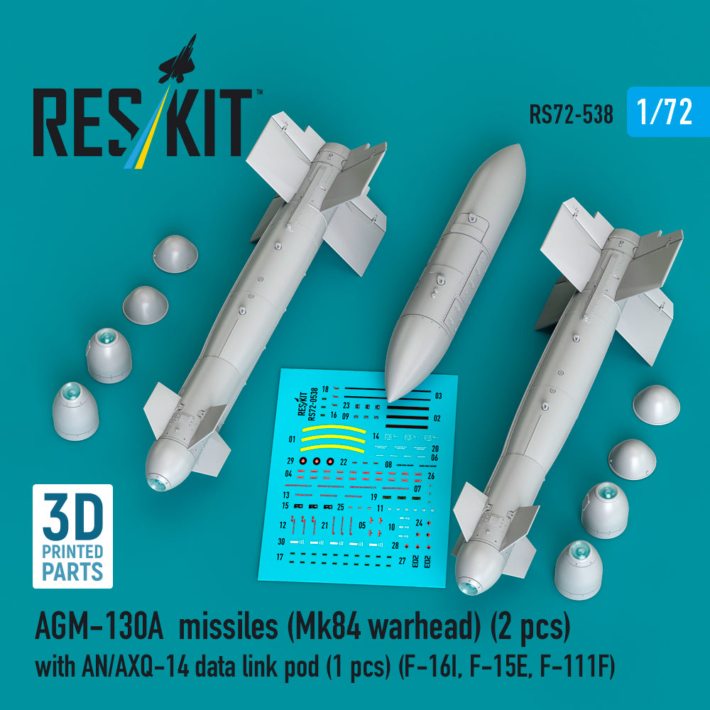 AGM-130A missiles (Mk84 warhead) (2 pcs) with AN/AXQ-14 data link pod (1 pcs) (F-16I, McDonnell F-15E, F-111F) 3D-Printed