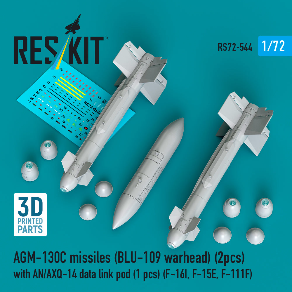 AGM-130C missiles (BLU-109 warhead) (2 pcs) with AN/AXQ-14 data link pod (1 pcs) (F-16I, McDonnell F-15E, F-111F) 3D-Printed