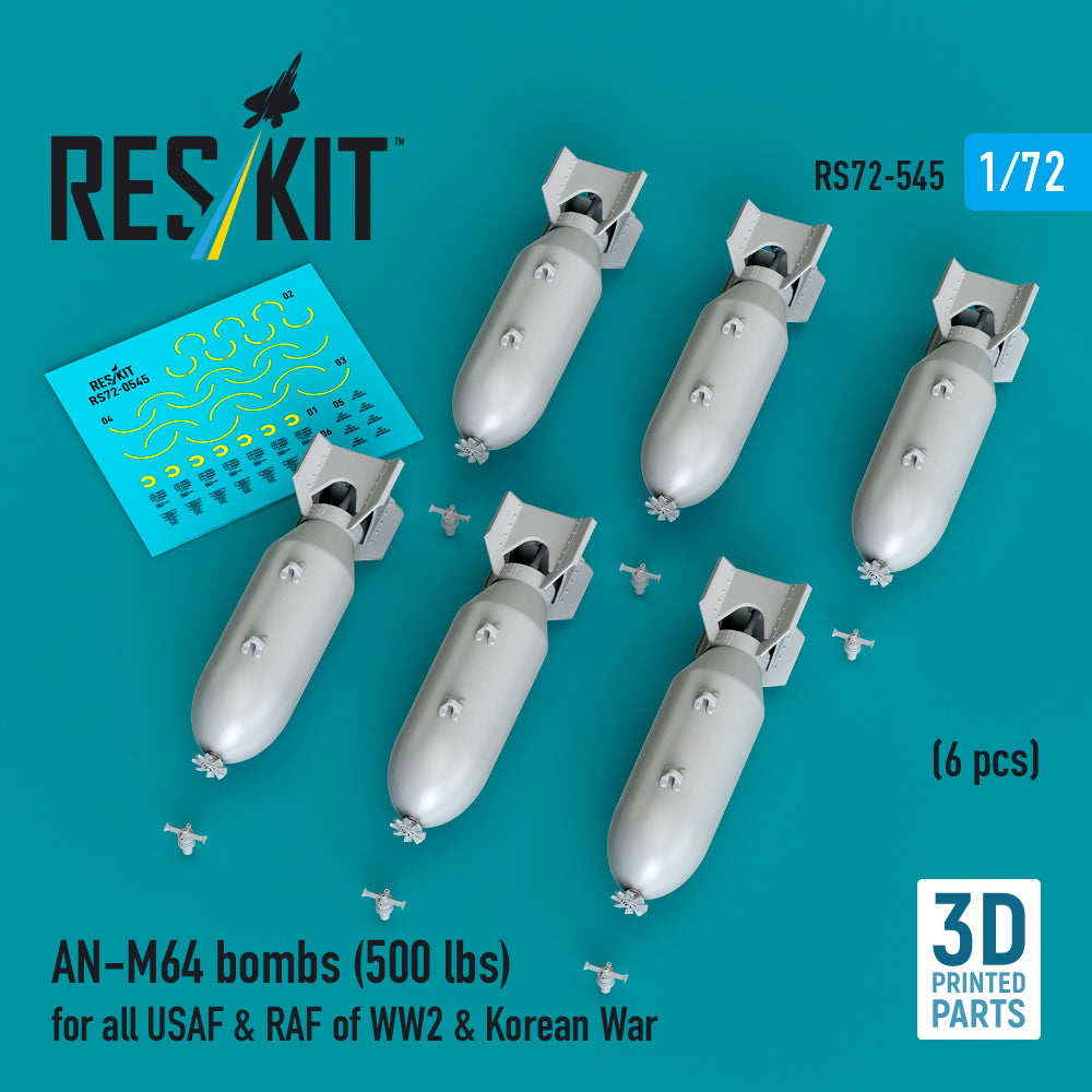 AN-M64 bombs (500 lbs) for all USAF & RAF of WW2 & Korean War (6 pcs) 3D-Printed