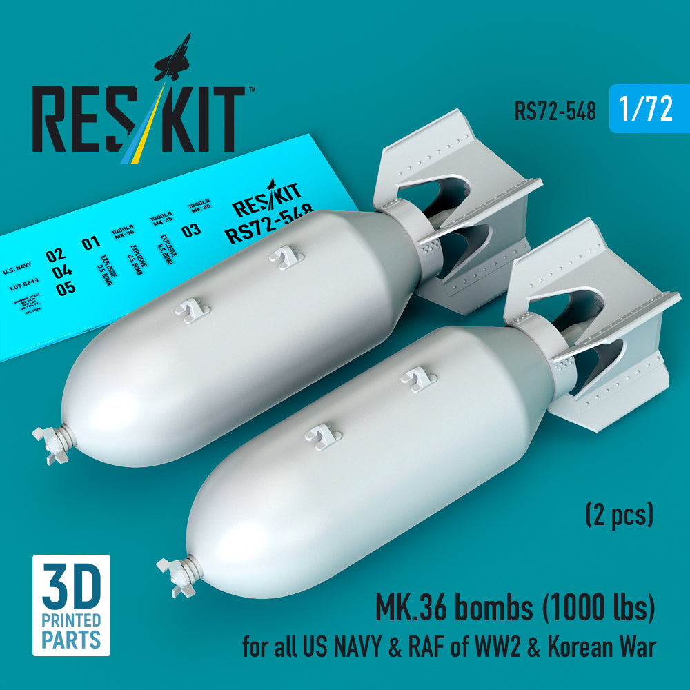 MK.36 bombs (1000 lbs) for all US NAVY & RAF of WW2 & Korean War (2 pcs) 3D-Printed