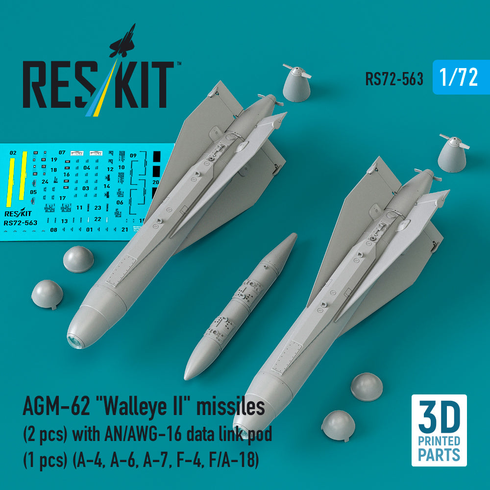 AGM-62 'Walleye II' missiles (2 pcs) with AN/AWG-16 data link pod (1 pcs) (Douglas A-4, A-6, A-7, F-4, F/A-18) (3D-Printed) (1/72)