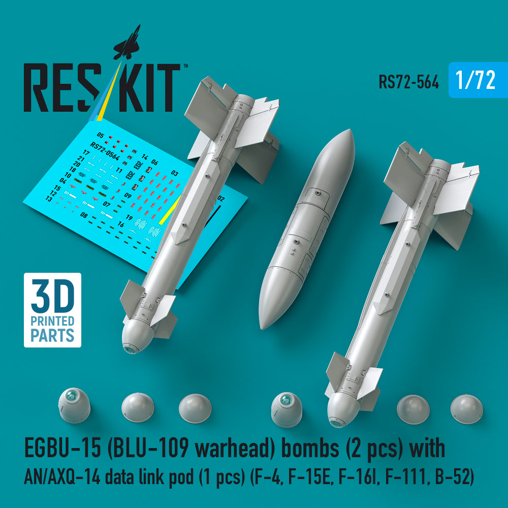 EGBU-15 (BLU-109 warhead) bombs (2 pcs) with AN/AXQ-14 data link pod (1 pcs) (McDonnell F-4, F-15E, F-16I, F-111, B-52) 3D-Printed