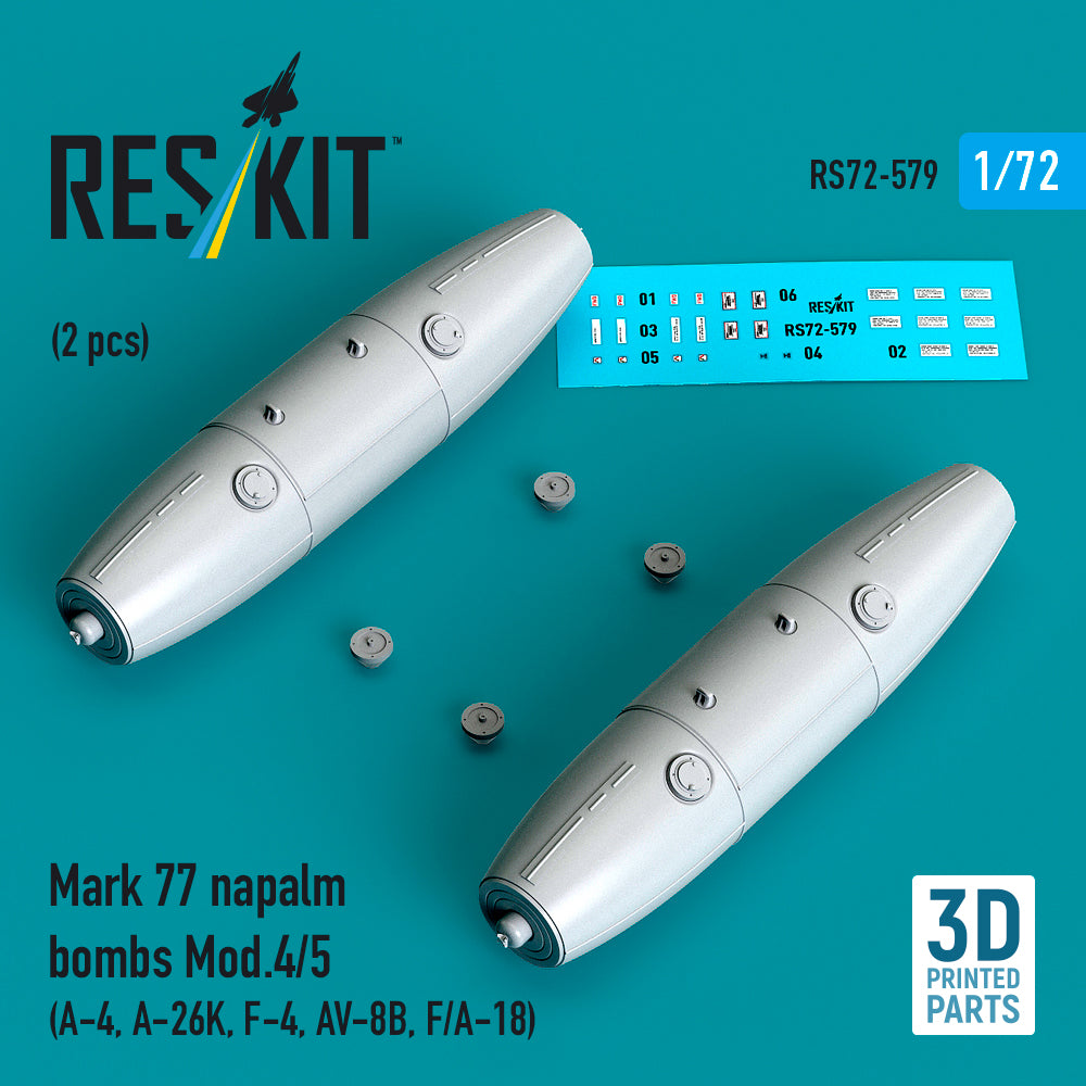 Mk77 napalm bombs Mod.4/5 (2pcs) (Douglas A-4, A-26K, F-4, AV-8B, F/A-18) (3D-Printed) (1/72)