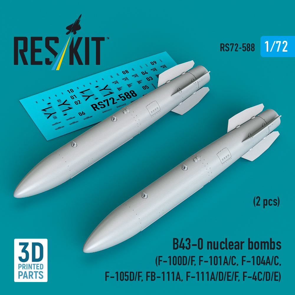 B43-0 nuclear bombs (2 pcs) (F-100D/F, McDonnell F-101A/C, F-104A/C, Republic F-105 D/F, FB-111A, F-111A/E/D/F, F-4C/D/E) (3D-Printed) (1/72)