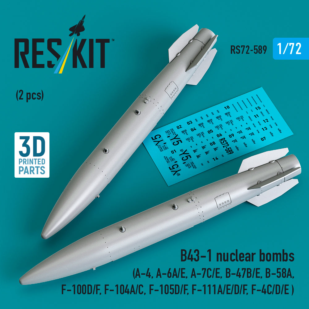 B43-1 nuclear bombs (2 pcs) (Douglas A-4, A-6A/E, A-7C/E, B-47B/E, Convair B-58A, F-100D/F, F-104A/C, Republic F-105 D/F, F-111A/E/D/F, F-4C/D/E ) (3D-Printed) (1/72)