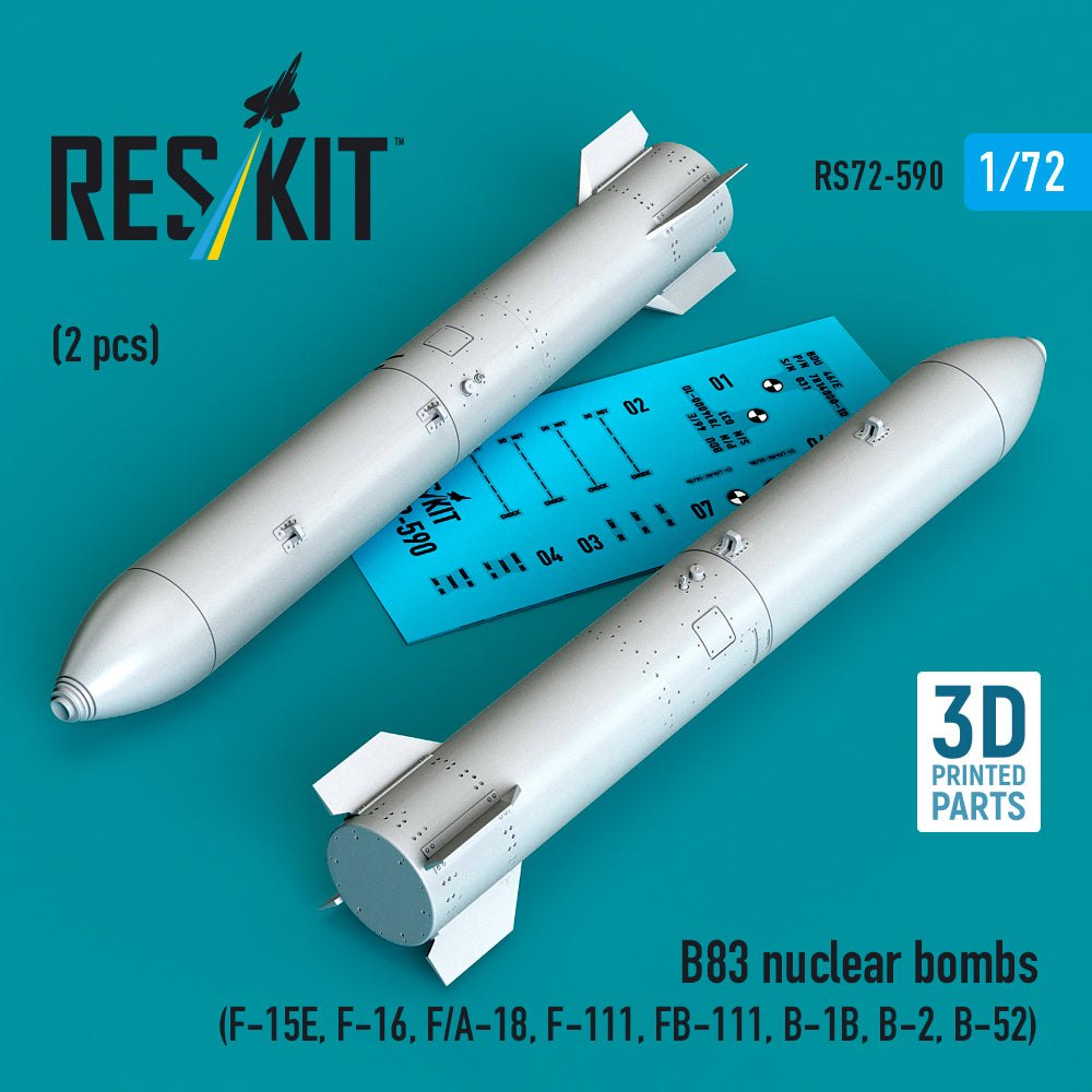 B83 nuclear bombs (2 pcs) (F-15E, Lockheed-Martin F-16, F/A-18, F-111, FB-111, B-1B, B-2, B-52) (3D-Printed) (1/72)