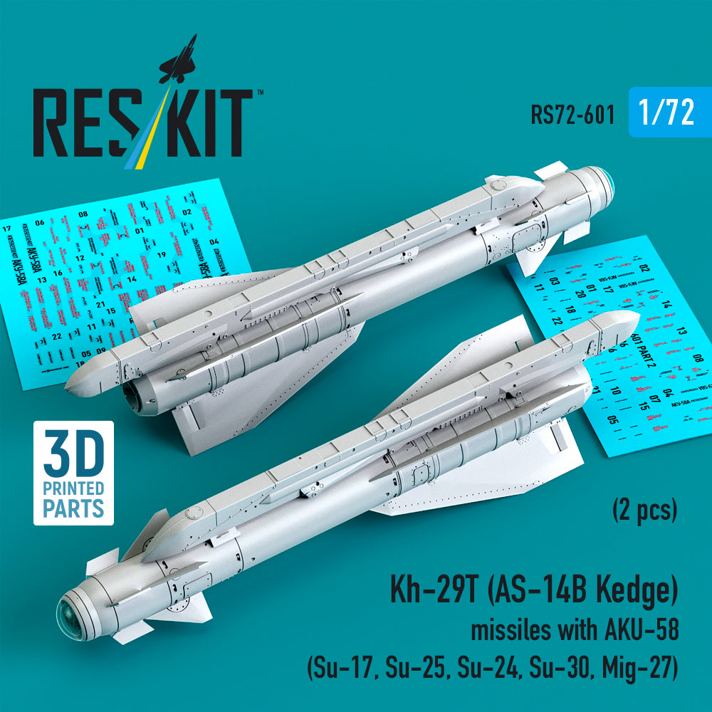 Kh-29T (AS-14B Kedge) missiles with AKU-58 (2 pcs) Su-17, Sukhoi Su-25,Su-24, Su-30, Mikoyan MiG-27 (3D Printed)