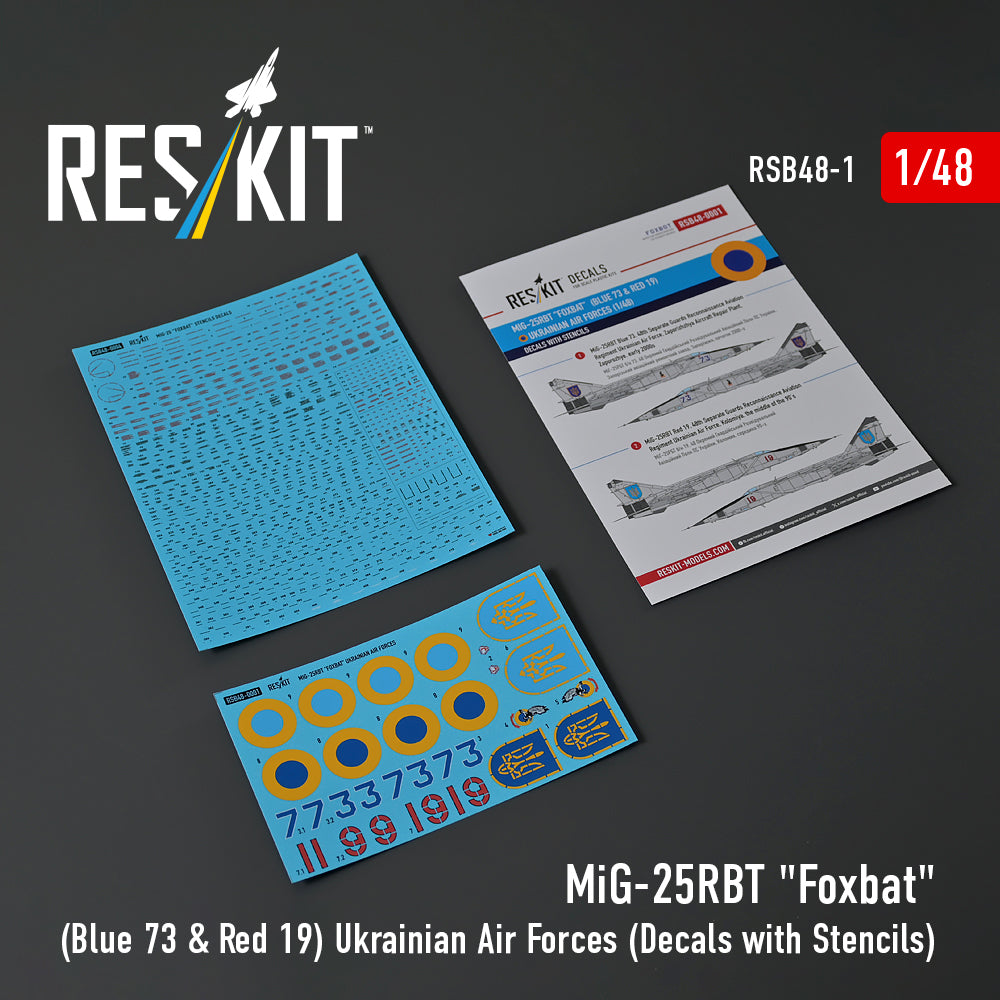 Mikoyan MiG-25RBT 'Foxbat' (Blue 73 & Red 19) Ukrainian Air Forces (Decals with Stencils) (designed to be used with ICM UA UK and Kitty Hawk Models Models kits)