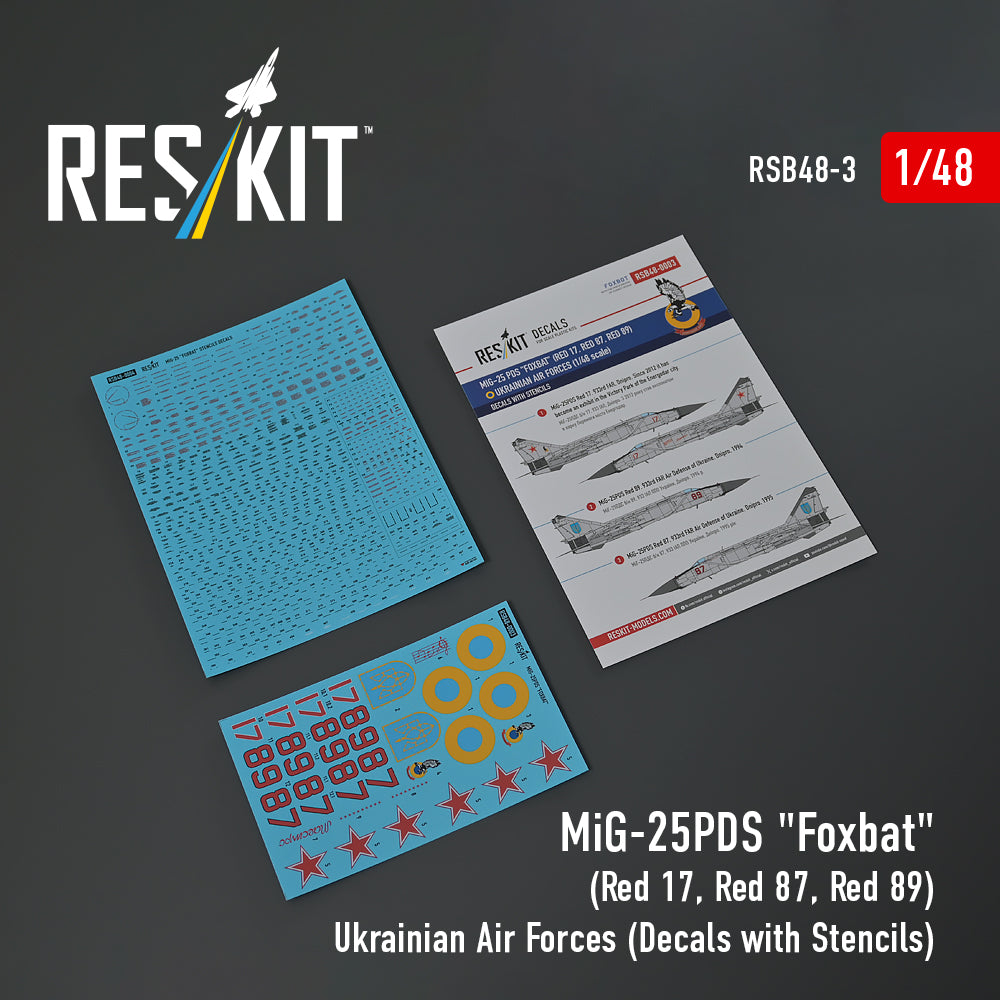 Mikoyan MiG-25PDS 'Foxbat' (Red 17, Red 87, Red 89) Ukrainian Air Forces (Decals with Stencils) (designed to be used with ICM UA UK and Kitty Hawk Models Models kits)