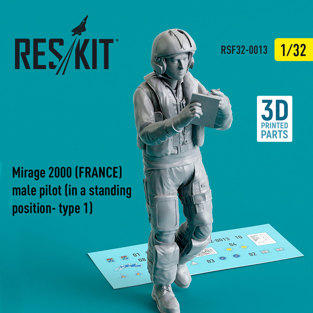 Dassault_Mirage 2000B/2000D/2000N (FRANCE) male pilot (in a standing position- type 1) (designed to be used with Kitty Hawk Models Models and Zimi Model kits) (Reskit sold out October 2025]