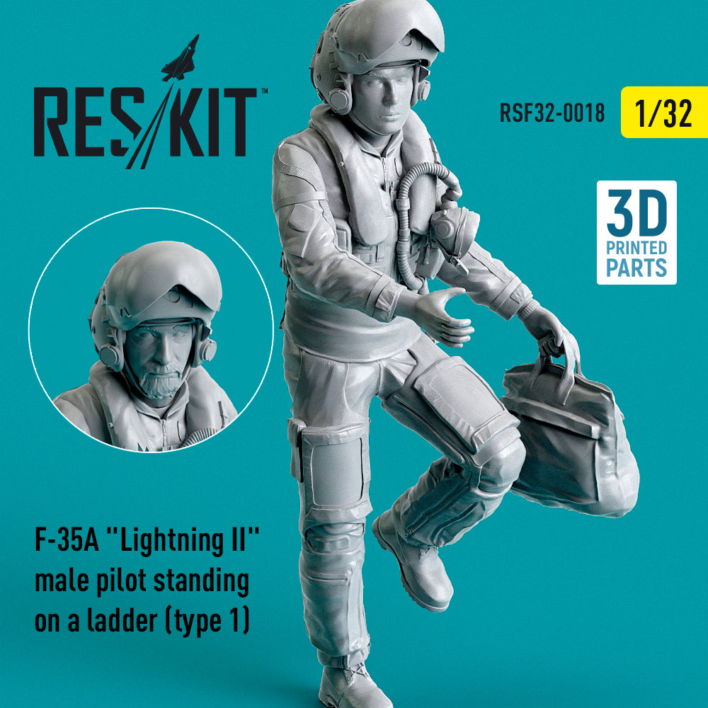 Lockheed-Martin F-35A Lightning II male pilot standing on a ladder (type 1) (designed to be used with Trumpeter kits) (Reskit sold out October 2025]