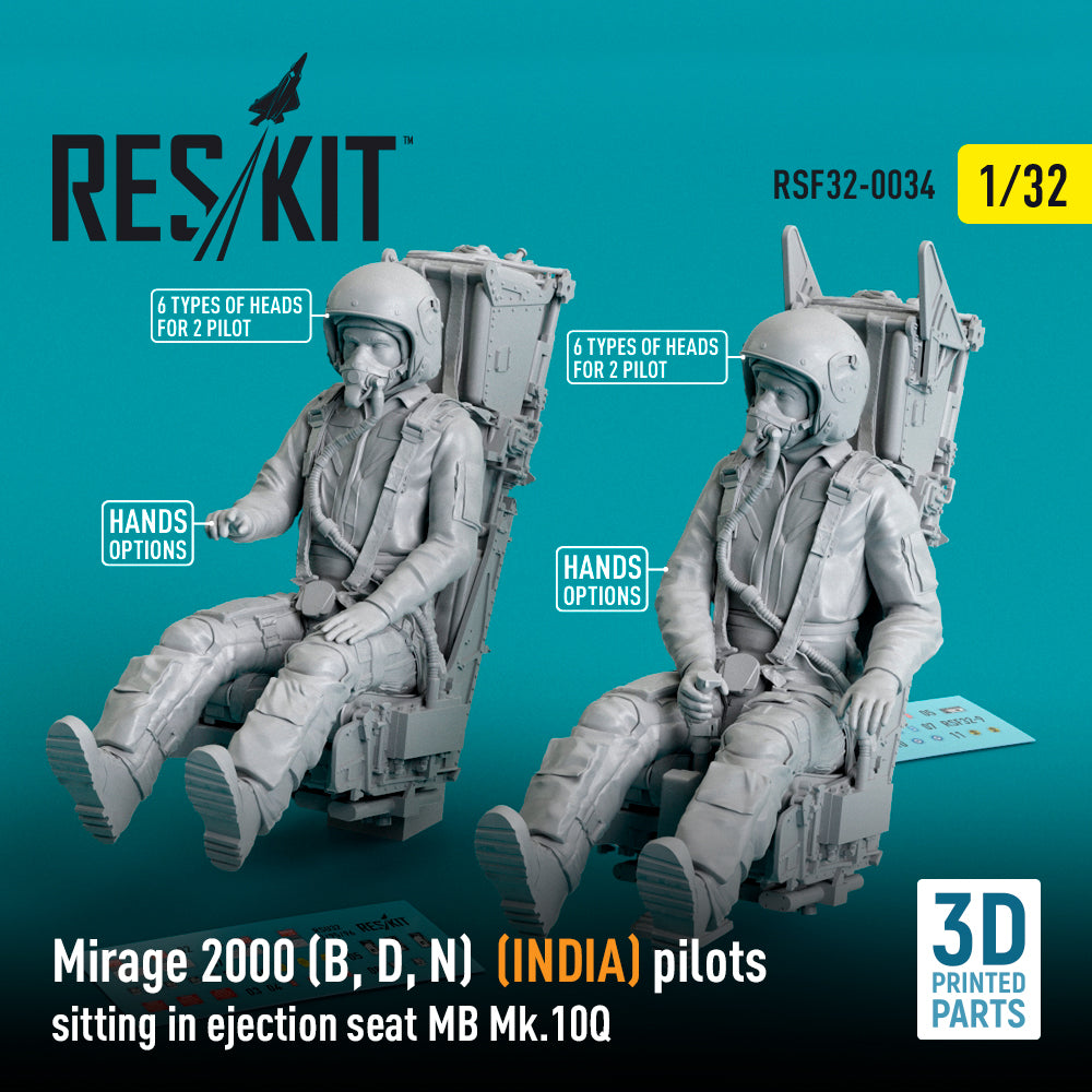 Dassault_Mirage 2000B/2000D/2000N (INDIA) pilots sitting in ejection seat MB Mk.10Q (2 pcs) (designed to be used with Kitty Hawk Models Models and Zimi Model kits) (ResKit sold out February 2026)