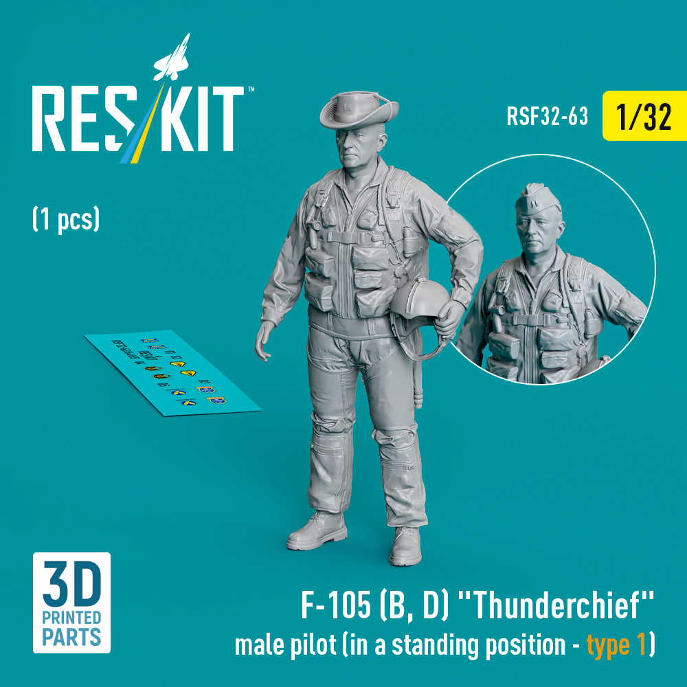 Republic F-105D/F-105F/F-105G Thunderchief male pilot (in a standing position - type 1) (1 pcs) (3D-printed) (designed to be used with Trumpeter kits)