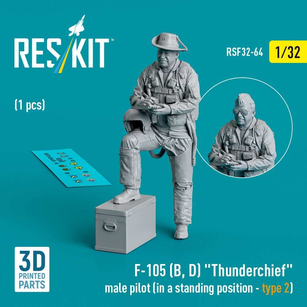Republic F-105D/F-105F/F-105G Thunderchief male pilot (in a standing position - type 2) (1 pcs) (3D-Printed) (designed to be used with Trumpeter kits)