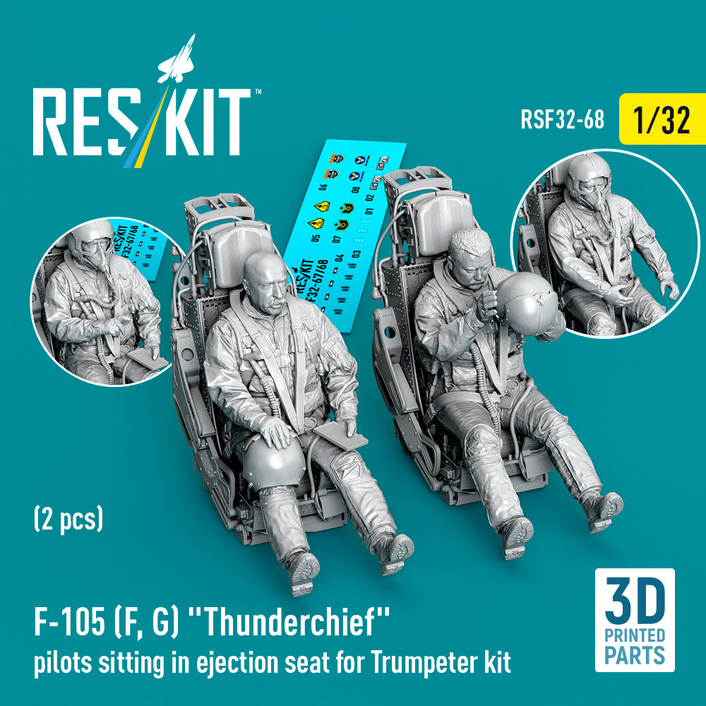 Republic F-105 F/G 'Thunderchief' pilots sitting in ejection seat (designed to be used with Trumpeter kits) (2 pcs) (3D-Printed) (1/32)