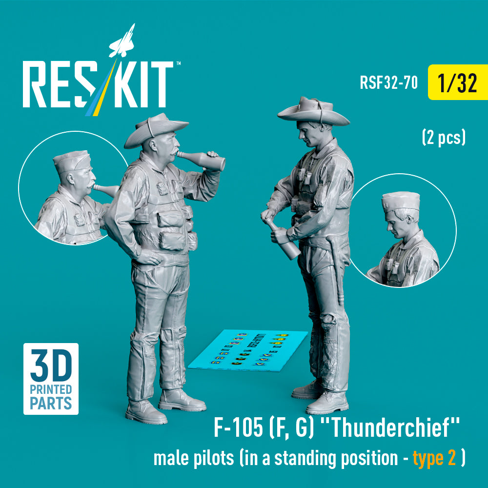 Republic F-105F/F-105G Thunderchief male pilots (in a standing position - type 2) (2 pcs) (3D-Printed) (designed to be used with Trumpeter kits)