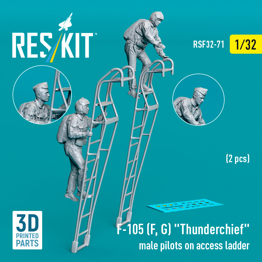 Republic F-105F/F-105G Thunderchief male pilots on access ladder (2 pcs) (3D-Printed) (designed to be used with Trumpeter kits)