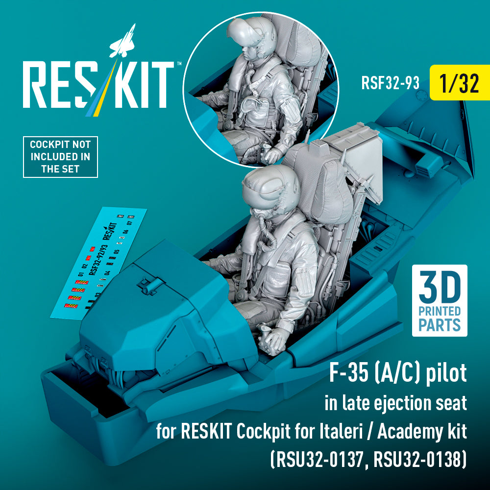 Lockheed-Martin F-35A/F-35C pilot in late ejection seat for RESKIT Cockpit (designed to be used with Academy and Italeri kits) (RSU32-0137, RSU32-0138) (3D-Printed)