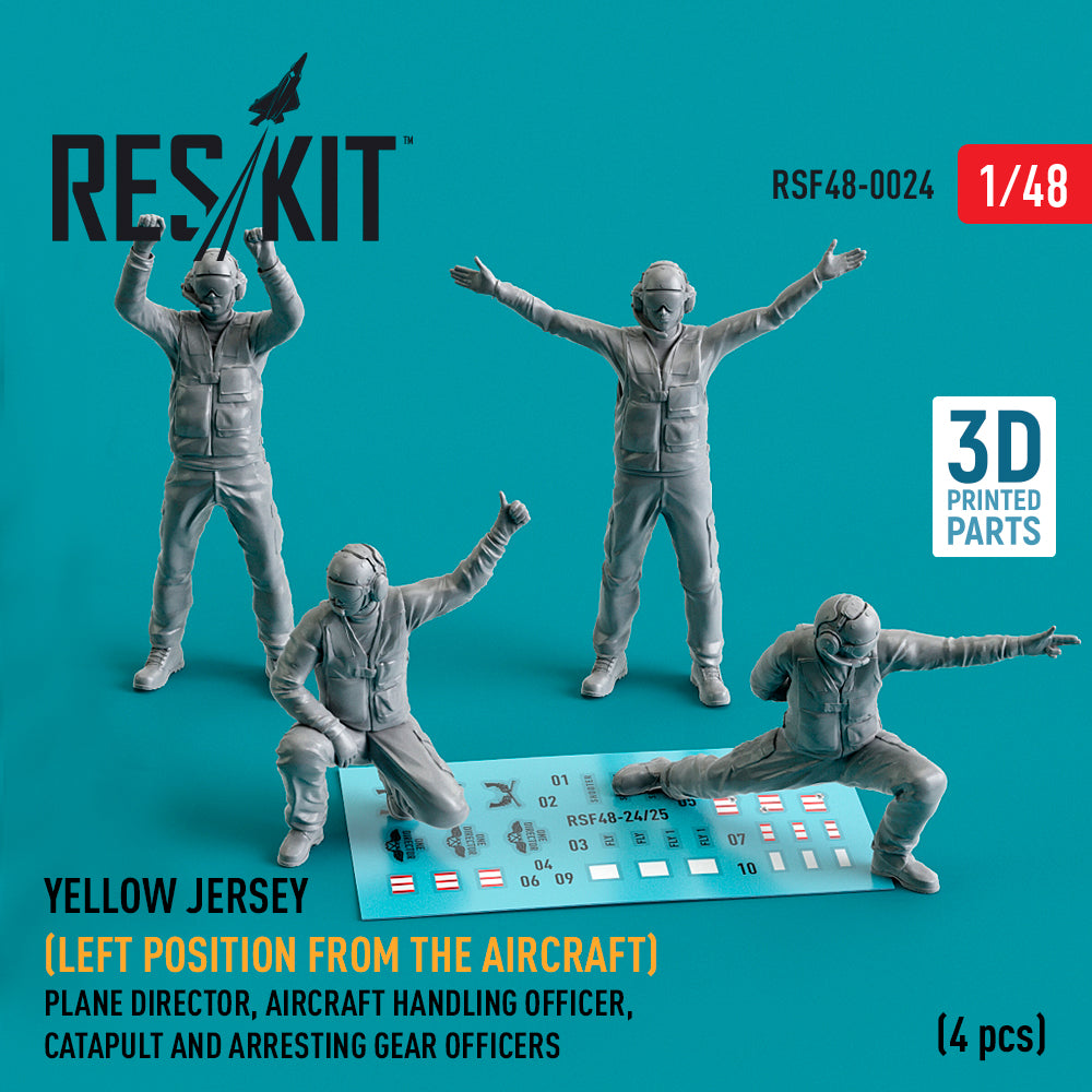 Yellow jersey (Modern) (Left position from the aircraft) Plane Director, Aircraft Handling Officer, Catapult and Arresting Gear Officers (4 pcs) (3D-Printed) (1/48)
