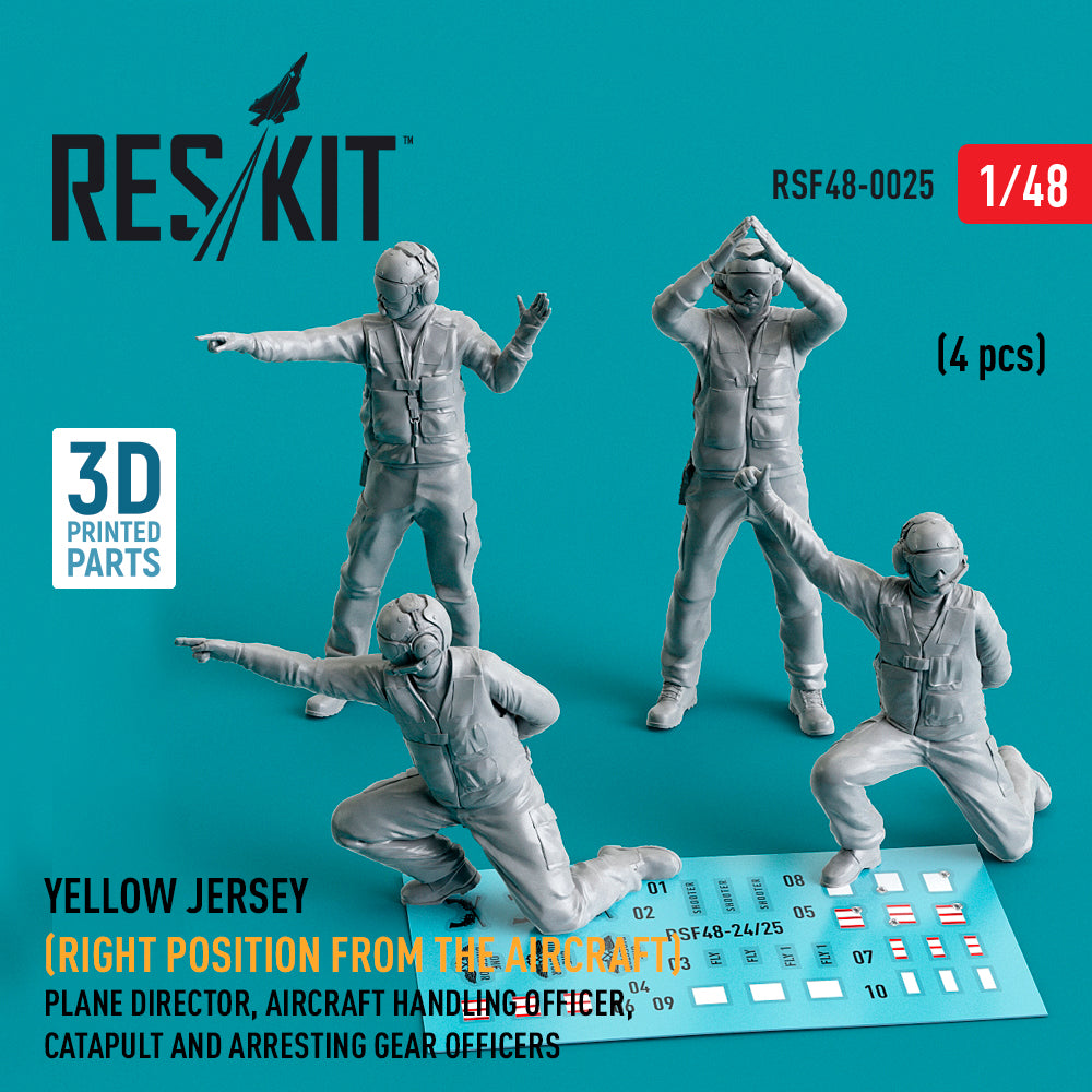 Yellow jersey (Modern) (Right position from the aircraft) Plane Director, Aircraft Handling Officer, Catapult and Arresting Gear Officers (4 pcs) (3D-Printed) (1/48)