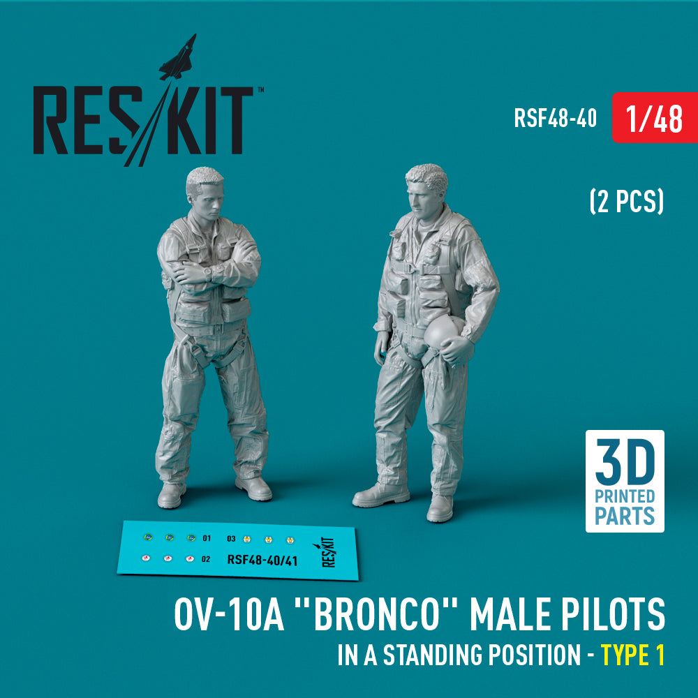North-American/Rockwell OV-10A Bronco male pilots (in a standing position - type 1) (2 pcs) (3D-Printed) (designed to be used with ICM UA UK kits)